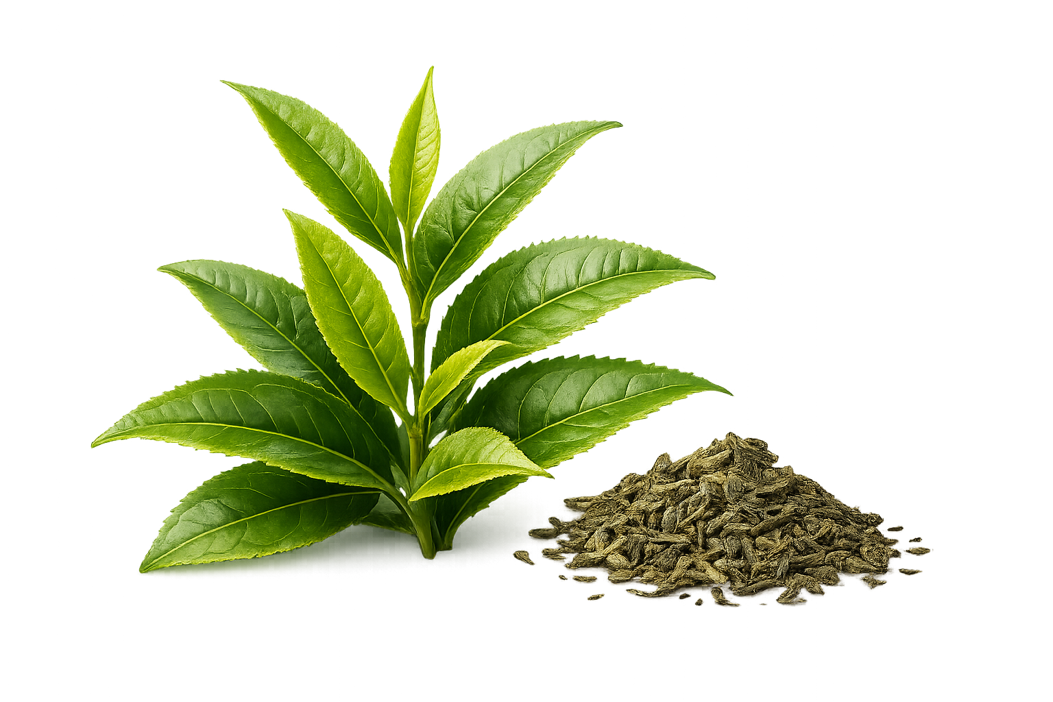 Green tea leaves prepared at low temperature