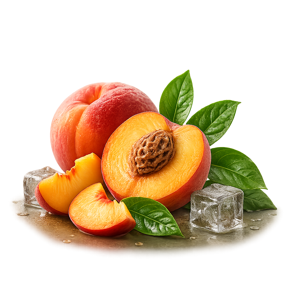 Fresh peaches with ice cubes