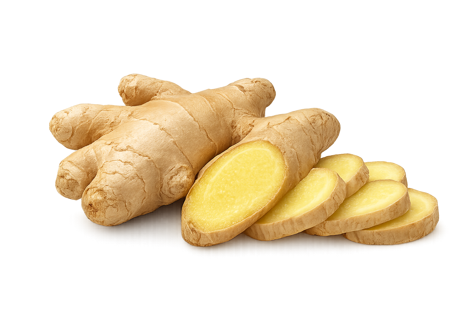Fresh ginger root and sliced ginger