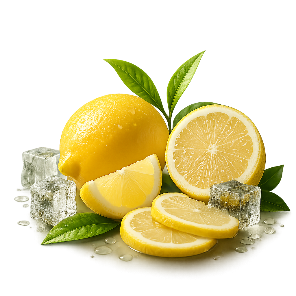 Fresh lemons with ice cubes